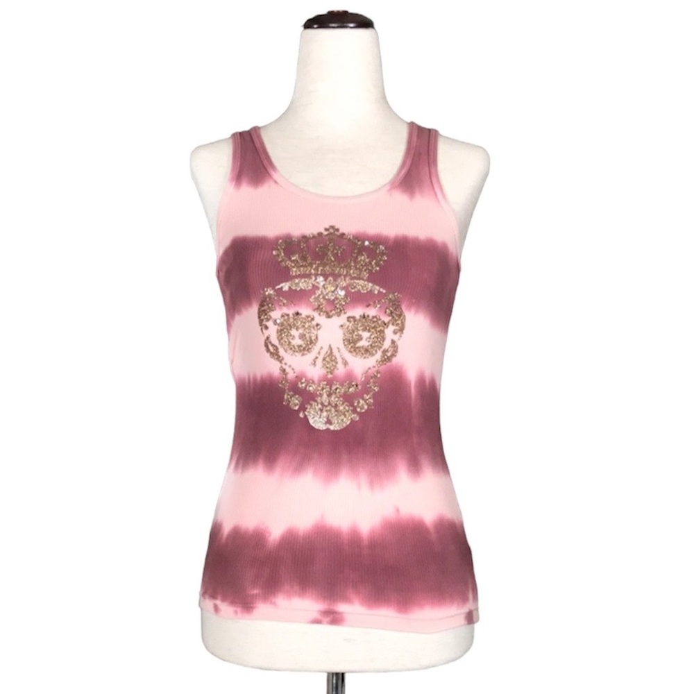 Yvette Mandell Crystal Skull Crown Tie Dye Tank Top
